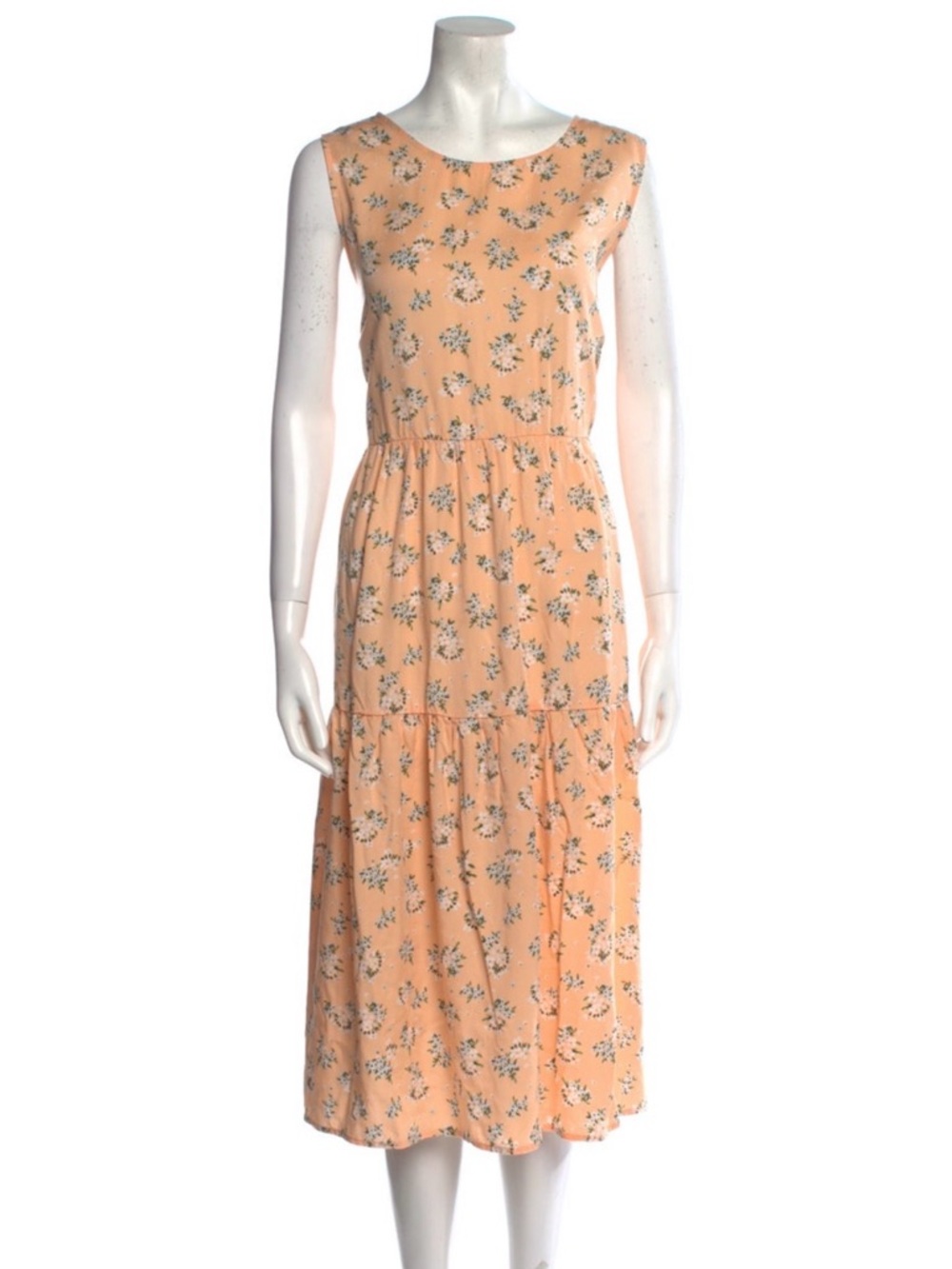 Badgley Mischka Peach Floral Sleeveless Midi Dress